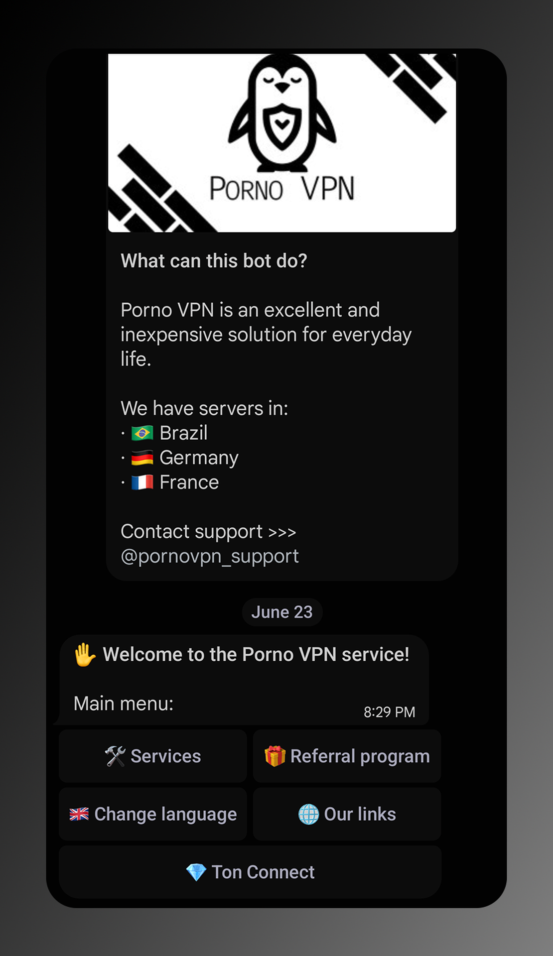 Porno VPN Bot - Дешево | Устойчиво к блокировкам | Порно | TON App