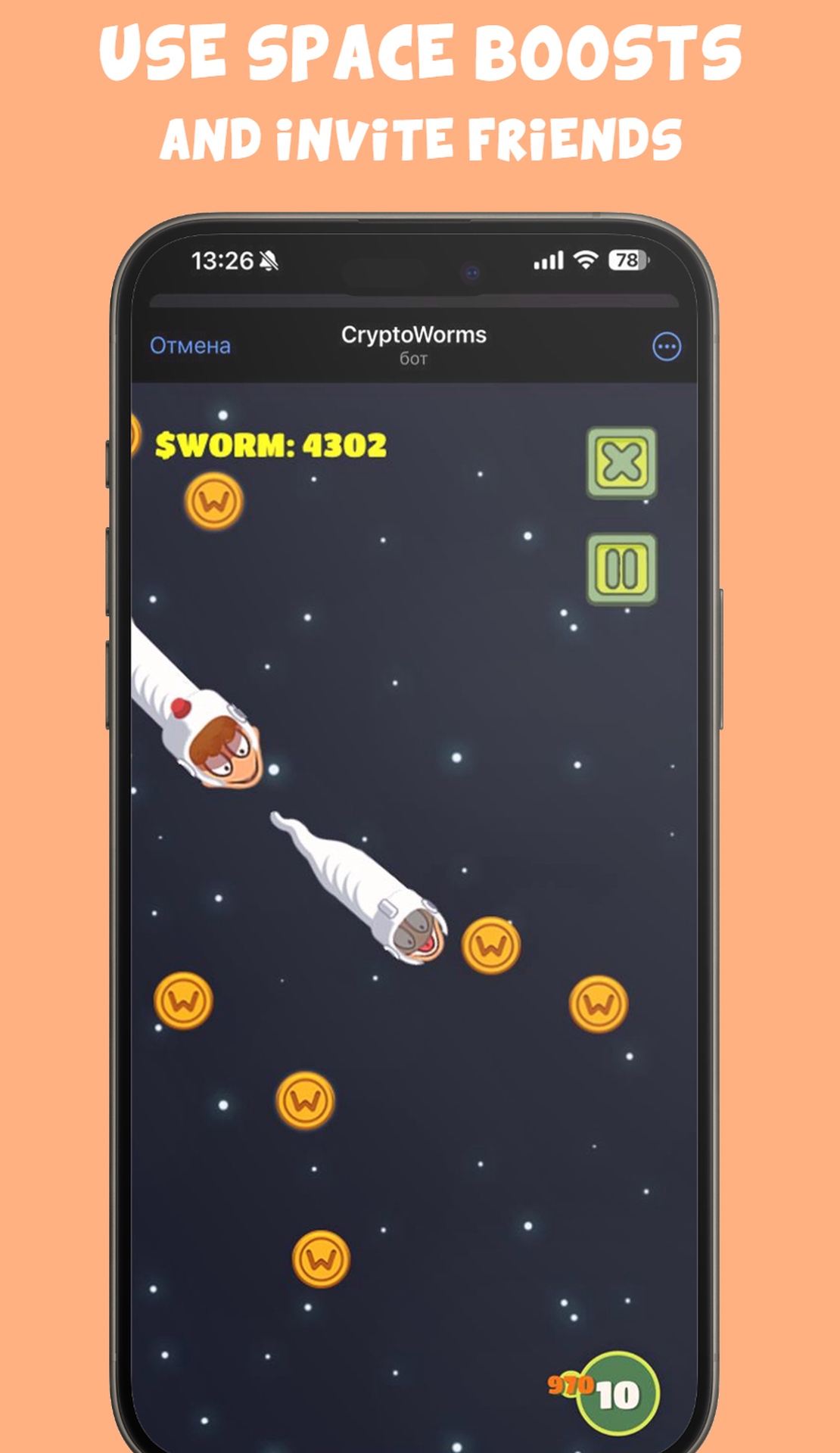 CryptoWorms - Earn the $worm token by eating it on the map. | TON App