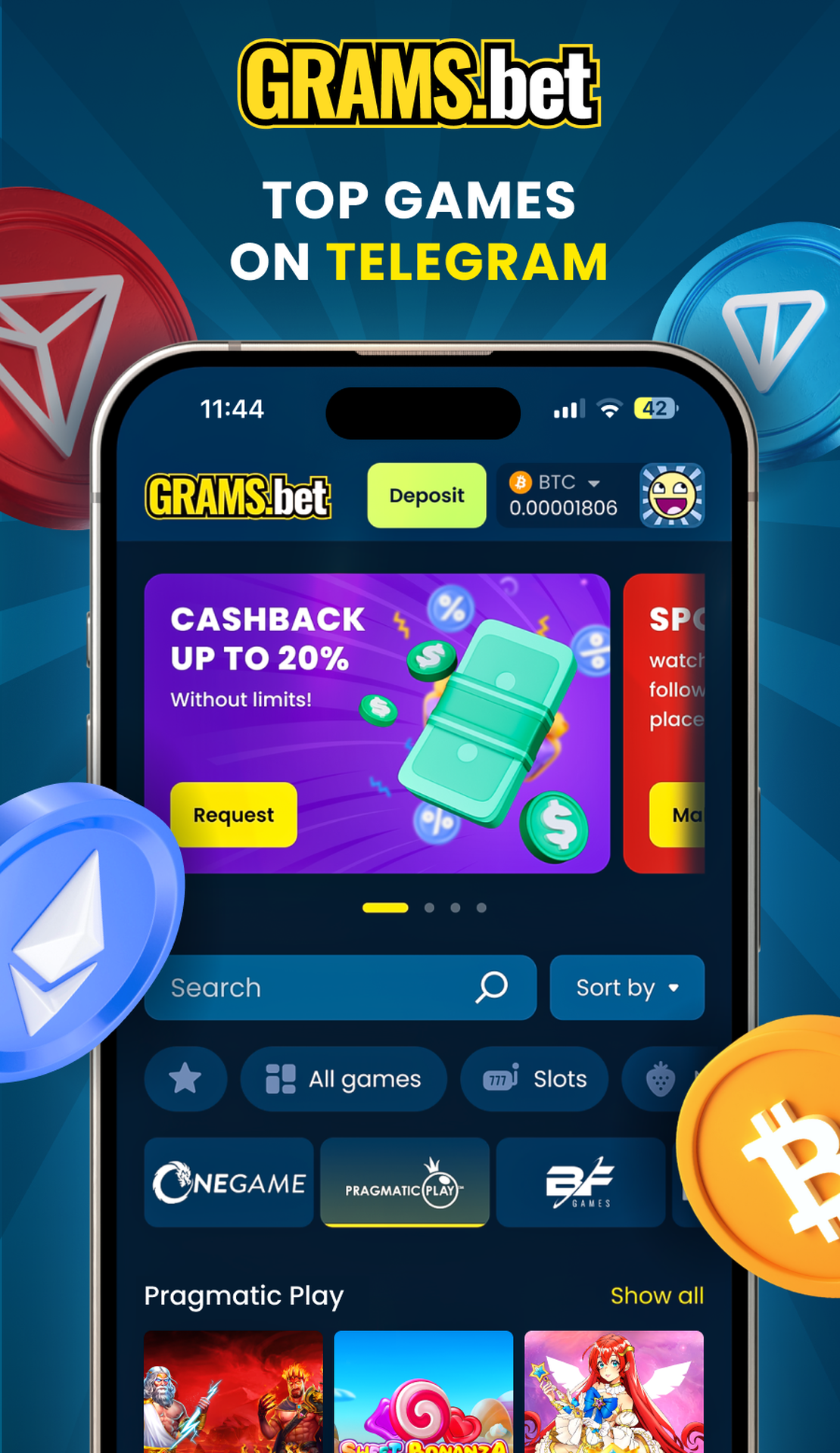 Grams.bet ✌️ - 📲 Лицензионное Telegram казино и букмекерка 🚩 | TON App